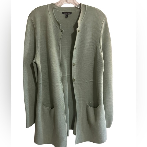 Eileen Fisher 80% Silk Tunic Jacket Sweater Cardigan Button Front Sea Green Med - Picture 3 of 12